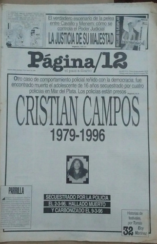 Diario Página 12 10/3/1996 Malvinas Maradona María Soledad