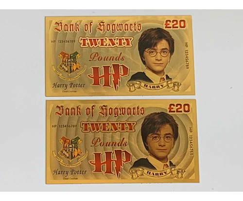 2 Cédulas Comemorativas Bank Hogwarts Harry Potter 20 Pounds
