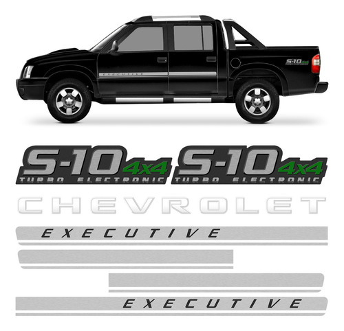 Kit Adesivo Lateral S10 Executive 4x4 Turbo Verde E Prata