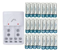Comprar Cargador Con 24 Baterías Recargables 12 Aaa Y 12 Aa Mitzu Cargador De Pilas Recargables Con Protección De Calentamiento Clavija Retráctil Plástico Abs