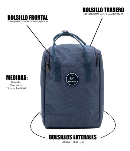 Mochila Matera + Mate Acero Inoxidable Un Mate - Azul