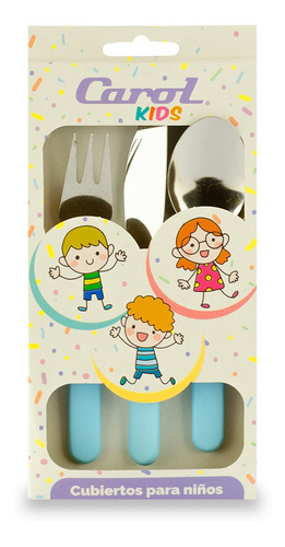 Set X3 Cubiertos Bebé Infantil Plástico Acero Inox Carol