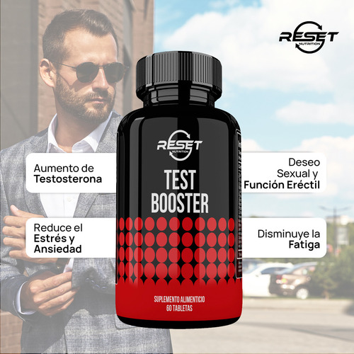 Reset Nutrition Test Booster 60 Tabletas tongkat ali refuerzo testosterona suplemento alimenticio potencializador para hombres ayuda a incrementar la testosterona energía y rendimiento