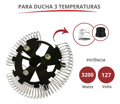 Resistência para ducha 3T 3200W 127V Durín cor prata e preto