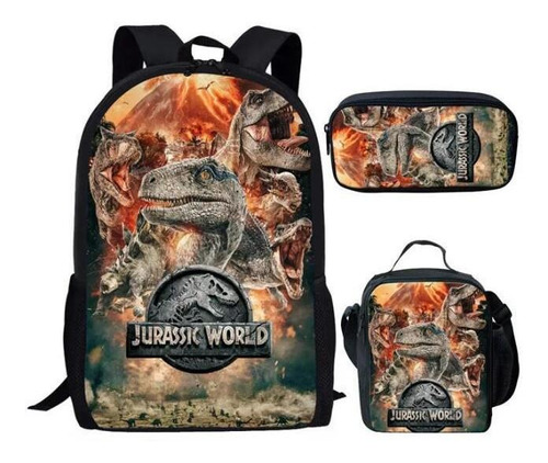 Juego De 3 Piezas De Mochila Escolar Estampada Jurassic Worl