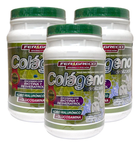 Fer & Greco Colágeno Hidrolizado Glucosamina Biotina Guanabana 3 Pzs