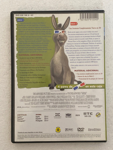 Dvd Original Shrek + Shrek 3d La Historia Continua 2 Lentes (Usado)