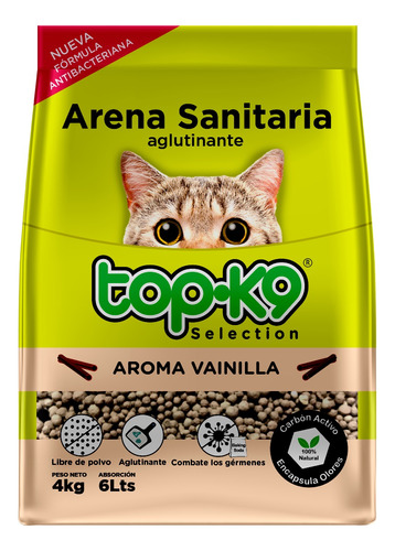 Arena Sanitaria Para Gatos Topk9 Aroma Vainilla 4kg