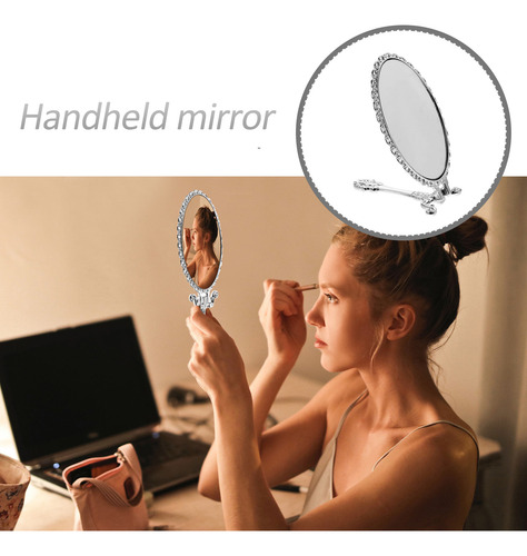 Espejo De Maquillaje Metálico Portátil Con Mango Para Mujer