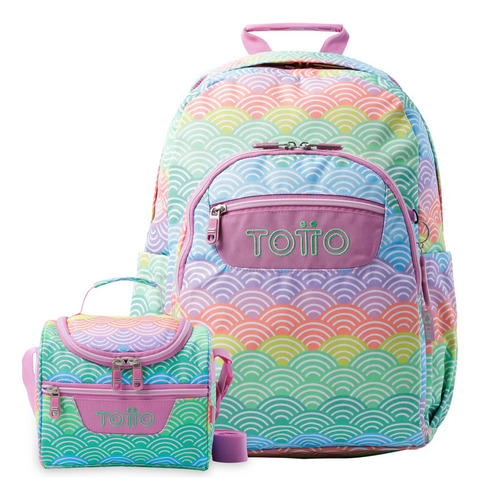 Totto Combo Mochila Y Lonchera - Set Kit Escolar Acuarela Arcoiris