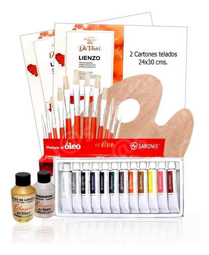 Kit Pintura, Pinceles, 2 Cartones Telados, Paleta Pintor.