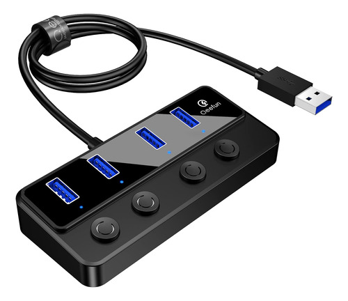 Qeefun Concentrador Usb 3.0 De 4 Puertos, Interruptores...