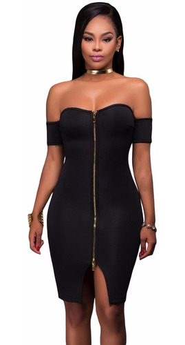 Sexy Vestido Negro Strapless Cierre Frente Antro Moda 22951 | Meses sin  intereses