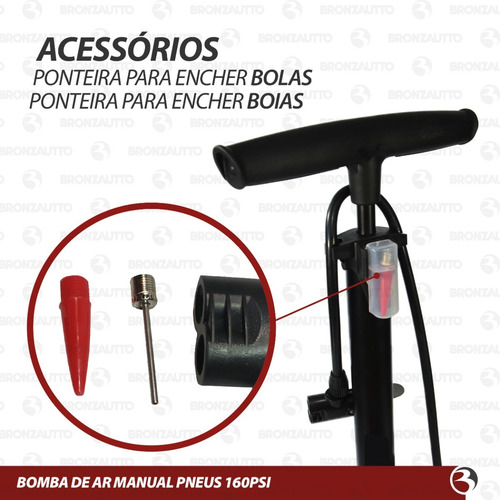 Imagem 5 de 7 de Bomba De Ar Manual Pneus Carro Moto Bicicleta 160psi Starfer