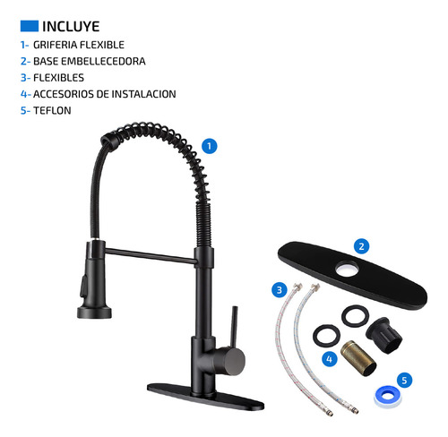 Griferia Extensible Cocina Mesada Canilla Monocomando Modern Negro Mate