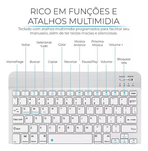 Kit Teclado Mouse Sem Fio Bluetooth Tablet Notebook Color
