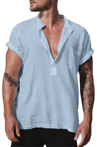 Camisa De Playa Casual De Lino De Manga Corta Para Hombre