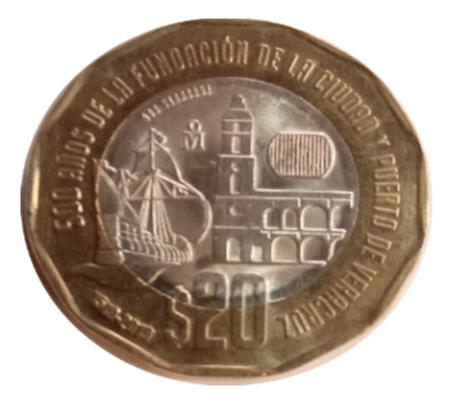 Moneda Mexicana: Conmemorativa 500años De Veracruz Con Herro