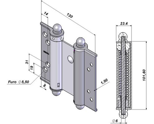 Dobradiça Aço Vai E Vem Reforçada Bang Bang Balcão 4'' 100mm