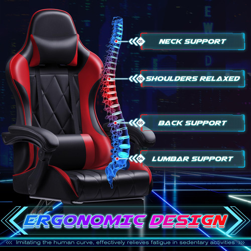 Silla De Juegos Ergonómica Con Reposapiés Color Rojo