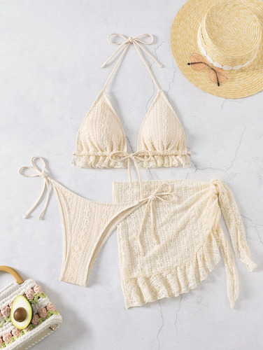 Sqy Bikini De 3 Piezas Con Volantes Y Encaje Para Mujer