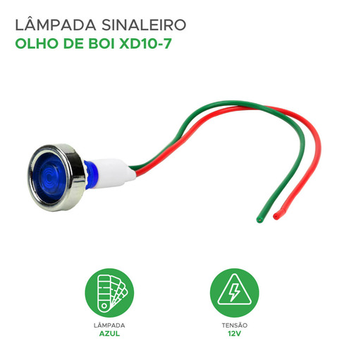 10x Lâmpada Sinaleiro Olho De Boi Xd10-7 / 12v - Azul