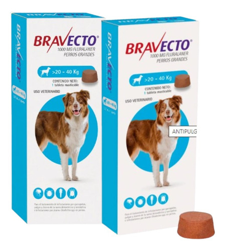 Antipulgas Antigarrapas Bravecto 1000 Mg 20-40 Kg Pack X2