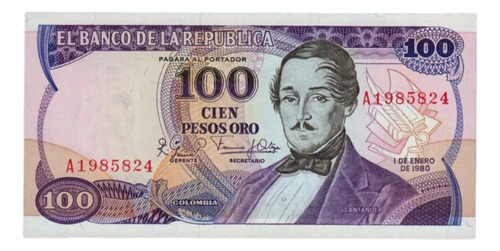 100 Pesos 1980 Colombia Banco De La República. Original