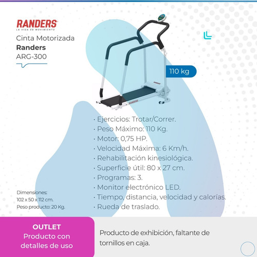 Imagen 2 de 10 de Cinta De Correr Eléctrica Randers Arg-300 220v Outlet