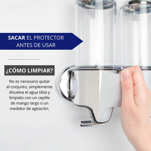 Dispensador Triple Jabón Liquido Shampoo Pared Hotel Cocina