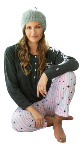 Pijama Mujer Casaca Pantalon Estampado Bianca Secreta 24510