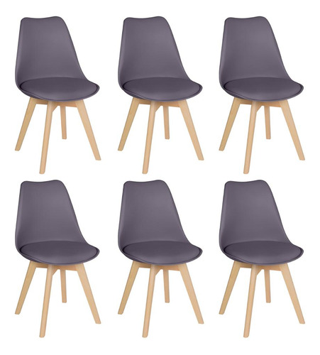 6 Cadeiras Estofada Leda Base Madeira Eames Cozinha Cores Estrutura da cadeira Cinza Nevoa
