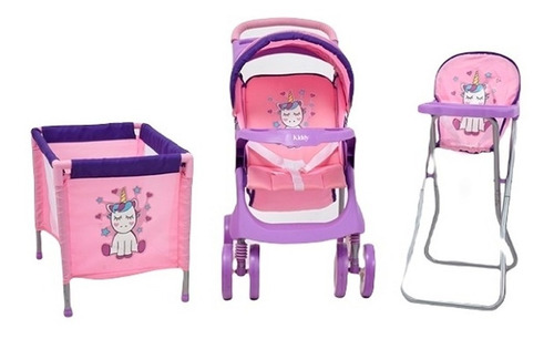 Imagen 2 de 3 de Set De Cochecito De Muñecas Kiddy Practicuna Silla Dia Niño