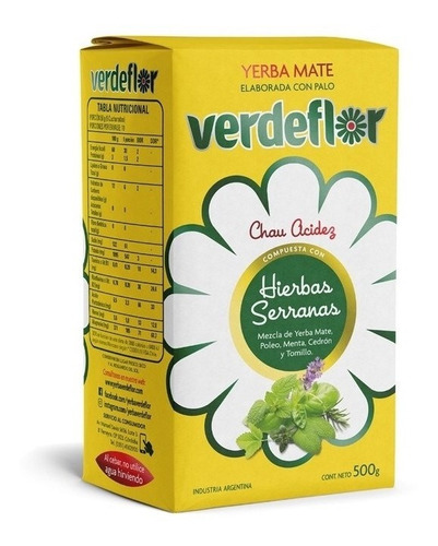 Yerba Mate Hierbas Serranas Verdeflor Cedron Menta Pack 500g