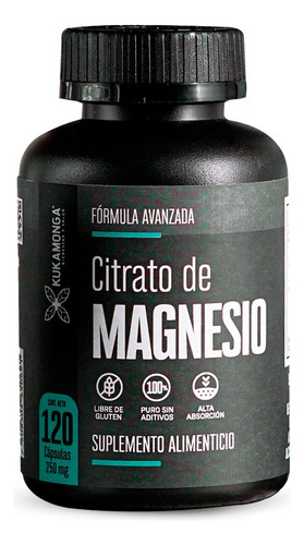 Citrato De Magnesio De 120 Cápsulas. Kukamonga Sabor Sin sabor