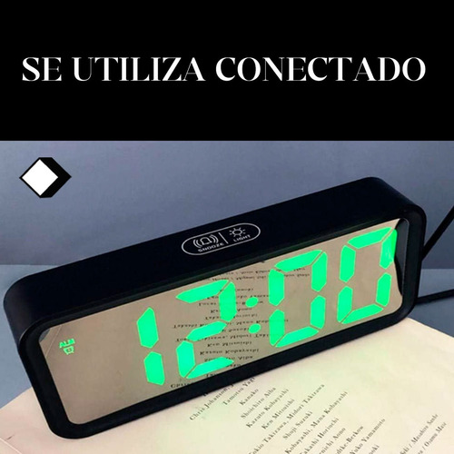 Reloj Led Despertador Alarma Espejo Digital Inteligente Blanco/nros Verdes