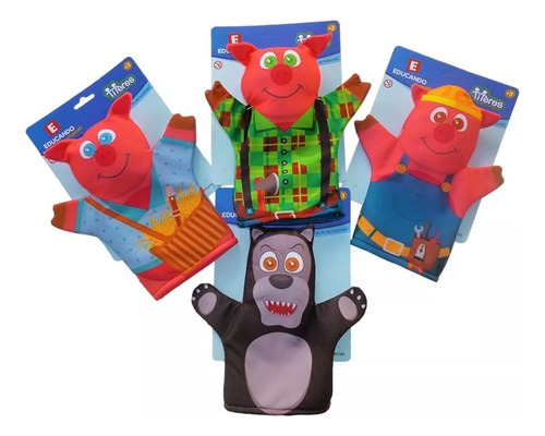 Imagen 1 de 2 de Titeres Set X4 Modelos Caperucita Chanchitos Animales Edu F