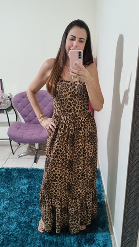 Imagem 2 de 5 de Vestido Longo Feminino Alça Animal Print