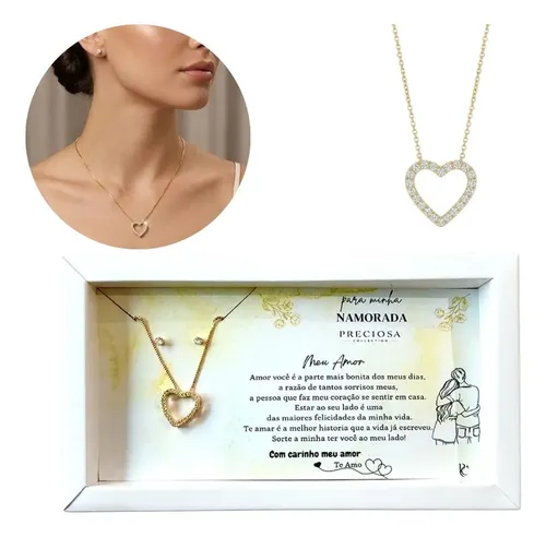 Colar Coração Presente De Dia Dos Namorados Banhado Ouro 18k