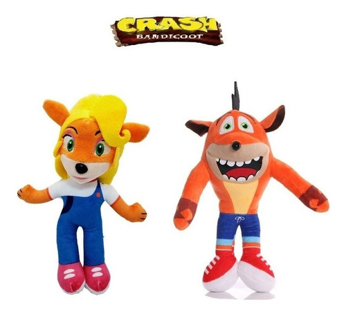 Set 2 Peluches Crash Bandicoot 26 Cm Coleccion De Felpa Coco