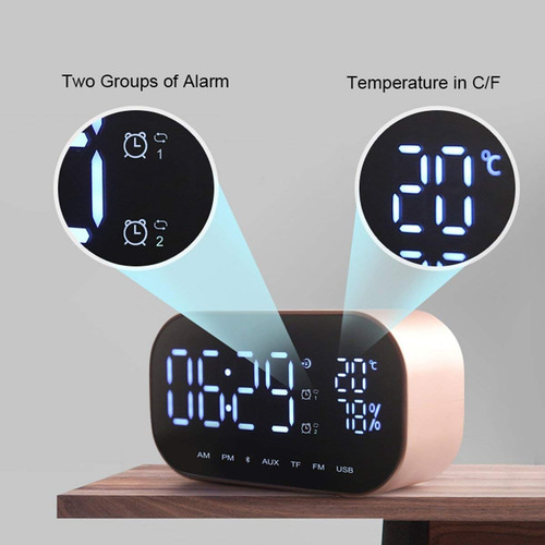 Reloj Despertador Digital Con Altavoz Bluetooth Y Radio Fm