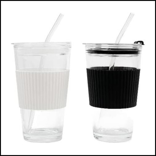 Taza De Café De Vidrio Reutilizable Con Tapa Y Paja 16 Oz De