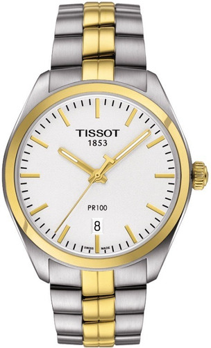 Reloj Tissot Pr100 Esfera Plateada Bicolor Boleta