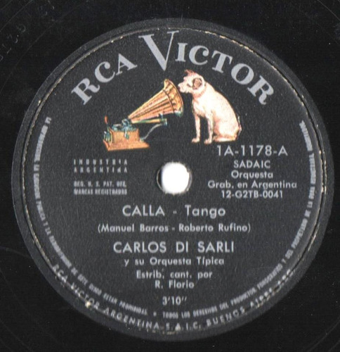 Disco Orig. Pasta 78 Rpm Carlos Di Sarli Y Su Orquesta Típ.