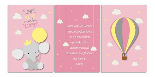 Placas Quadros Infantil Bebê Elefantinho Oração Santo Anjo