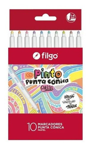 Imagen 1 de 2 de Marcadores Filgo Punta Conica Pinto X 10 Colores Pastel
