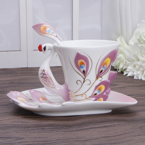 (gn) Taza De Porcelana Con Forma De Pavo Real, Juego De Café