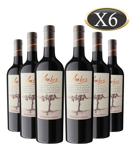 Vino Malbec Reserva Umbro X 6 Botellas De 750 Ml