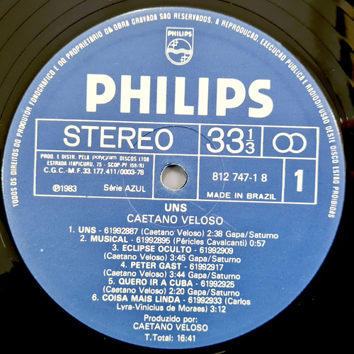 Caetano Veloso - Uns (1983) Brasil - Vinilo / Lp (Usado)