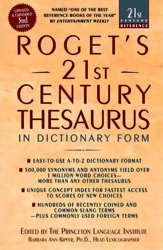 Roget's 21st Thesaurus 3rd Edition, De Barbara Ann Kipfer. Editorial Random House Usa Inc, Tapa Blanda En Inglés